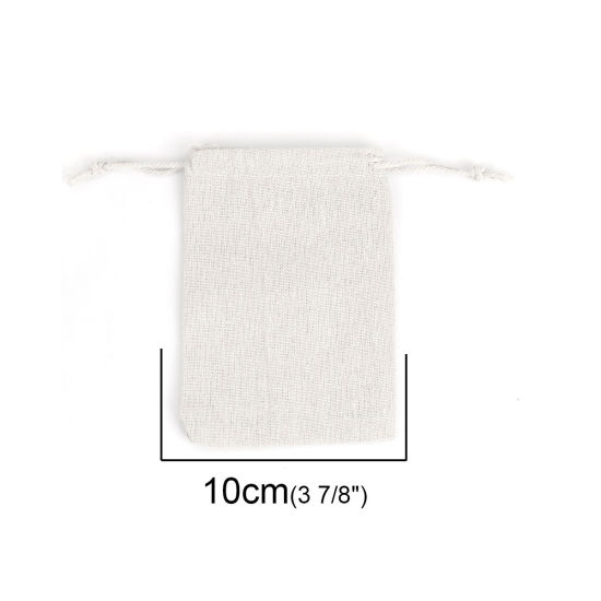 綿 布/巾着袋 長方形 ライトカーキ （使用可能なスペース:約 11x10cm) 14cm x 10cm、 5 個 の画像