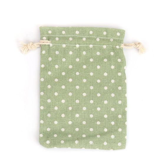 綿 布/巾着袋 長方形 緑 点 （使用可能なスペース:約 11x10cm) 14cm x 10cm、 5 個 の画像