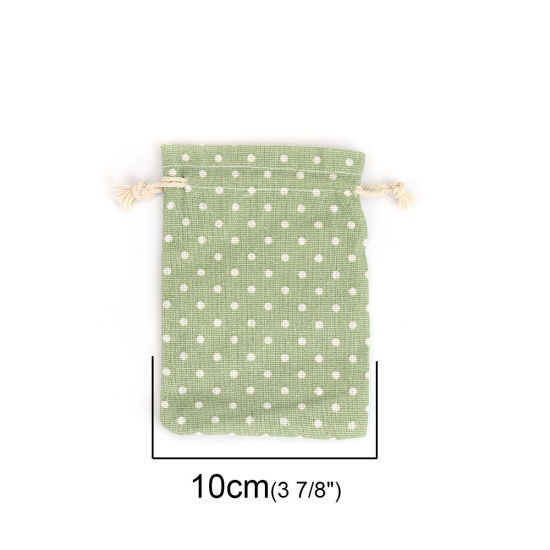 綿 布/巾着袋 長方形 緑 点 （使用可能なスペース:約 11x10cm) 14cm x 10cm、 5 個 の画像