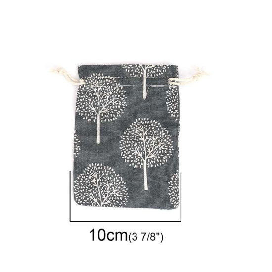 Bild von Baumwolle (Nicht 100%) Stoff Kordelzug Beutel Rechteck Grau Schwarz Bäume (Nutzraum: ca. 11x10cm) 14cm x 10cm, 5 Stück