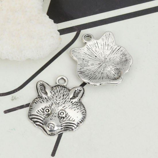 Picture of Zinc Based Alloy Charms Raccoon Animal Antique Silver Color 20mm x 17mm, 20 PCs