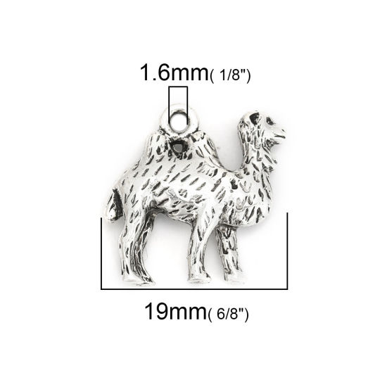 Picture of Zinc Based Alloy 3D Charms Camel Animal Antique Silver Color 19mm x 19mm, 10 PCs