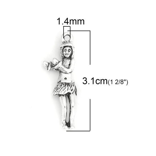 Imagen de Zamak 3D Colgantes Bailarina Hawaiana de Hula Plata Antigua 31mm x 11mm, 20 Unidades
