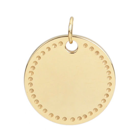 Picture of Stainless Steel Blank Stamping Tags Charms Round Gold Plated Double-sided Polishing 24mm x 20mm, 2 PCs