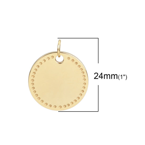 Picture of Stainless Steel Blank Stamping Tags Charms Round Gold Plated Double-sided Polishing 24mm x 20mm, 2 PCs