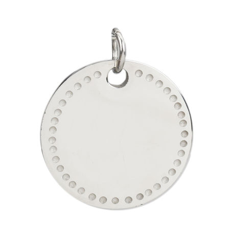 Stainless Steel Blank Stamping Tags Charms Round Disc Silver Tone Double-sided Polishing 24mm x 20mm, 2 PCs