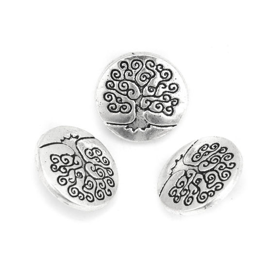Imagen de Zamak Ronda Plata Antigua Árbol de la Vida 14mm Dia, 50 Unidades