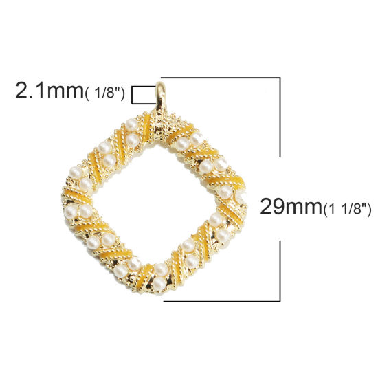 Immagine di Acrilato Charms Rombo Oro Placcato Bianco & Giallo Striscia Imitata Perla 29mm x 25mm , 5 Pz