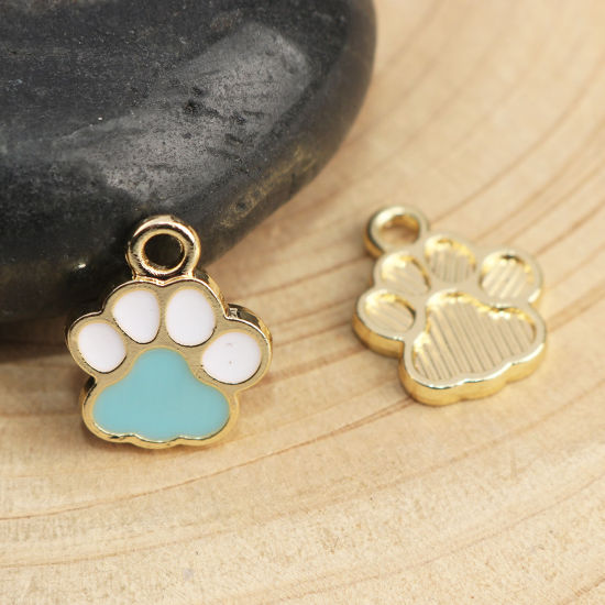 Picture of Pet Memorial Charms Paw Claw Gold Plated White & Blue Enamel 15mm x 12mm, 10 PCs
