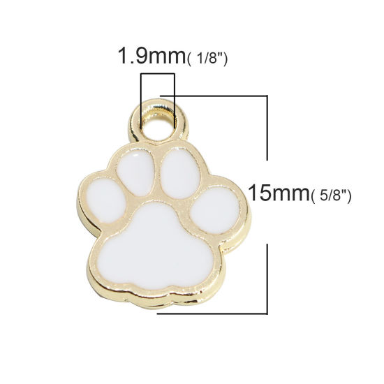 Immagine di Memoriale dell'animale Charms Zampa Oro Placcato Bianco Smalto 15mm x 12mm , 10 Pz