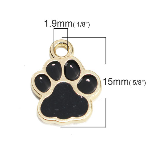 Immagine di Memoriale dell'animale Charms Zampa Oro Placcato Nero Smalto 15mm x 12mm , 10 Pz