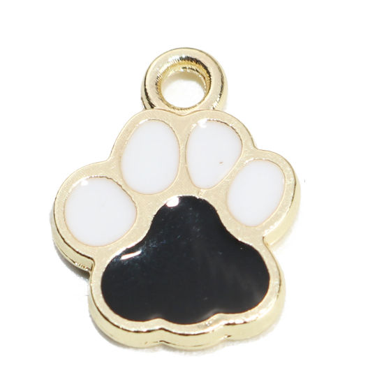 Picture of Pet Memorial Charms Paw Claw Gold Plated Black & White Enamel 15mm x 12mm, 10 PCs