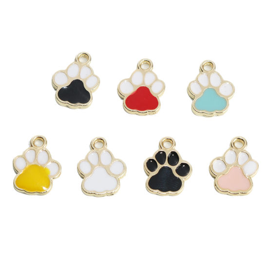 Immagine di Memoriale dell'animale Charms Zampa Oro Placcato Nero & Bianco Smalto 15mm x 12mm , 10 Pz