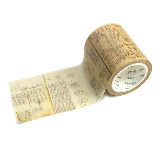 Picture of Paper Adhesive Washi Tape Pale Yellow Message 50mm, 1 Piece (Approx 8 M/Roll)