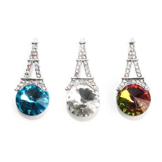 Imagen de Zamak Colgantes Torre Eiffel Tono de Plata Azul AB Color Rhinestone 3.4cm x 1.4cm, 5 Unidades