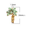 Picture of Zinc Based Alloy Charms Coconut Palm Tree Gold Plated Green & Yellow Rhinestone 24mm x 16mm, 10 PCs