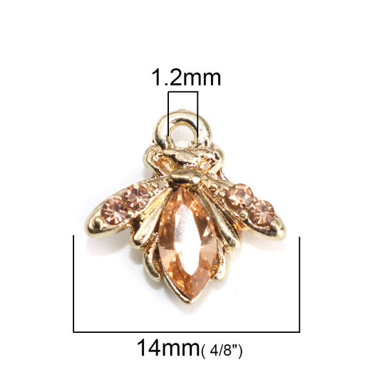 Bild von Zinklegierung Charms Biene Vergoldet Orange Strass 14mm x 14mm, 10 Stück