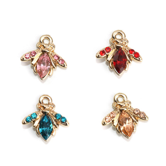 Bild von Zinklegierung Charms Biene Vergoldet Orange Strass 14mm x 14mm, 10 Stück