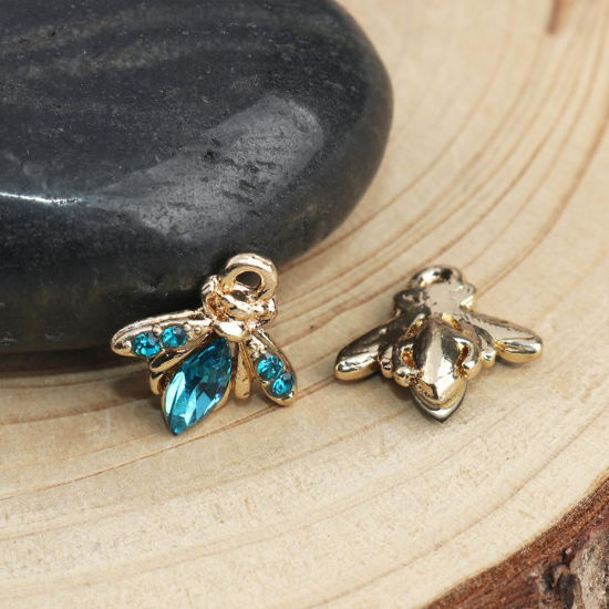 Bild von Zinklegierung Charms Biene Vergoldet Orange Strass 14mm x 14mm, 10 Stück