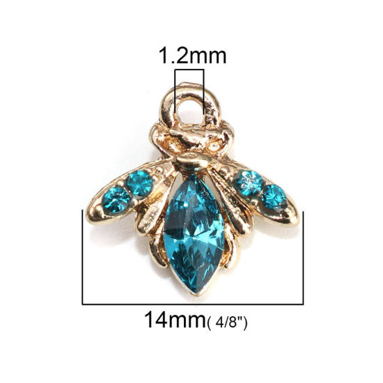 Bild von Zinklegierung Charms Biene Vergoldet Orange Strass 14mm x 14mm, 10 Stück