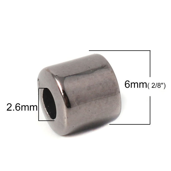 Imagen de CCB Plástico Cuentas Cilíndrico Negro de Pistola 6mm x 6mm, Agujero: Aprox 2.6mm, 300 Unidades