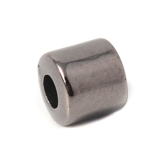 Imagen de CCB Plástico Cuentas Cilíndrico Negro de Pistola 6mm x 6mm, Agujero: Aprox 2.6mm, 300 Unidades