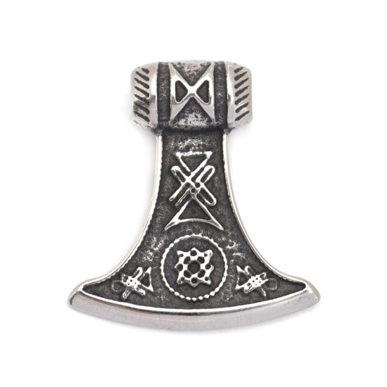 Picture of 304 Stainless Steel Casting Pendants Knife Antique Silver Color 36mm x 33mm, 1 Piece