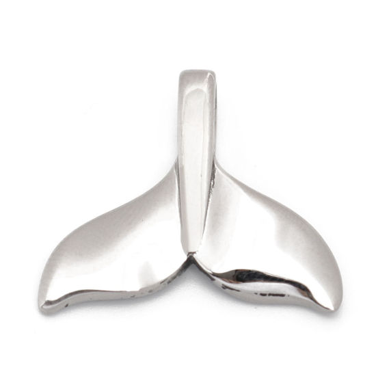 Bild von 304 Edelstahl & Muschel Guss Charms Fischschwanz Silberfarbe Blau 24mm x 20mm, 1 Stück