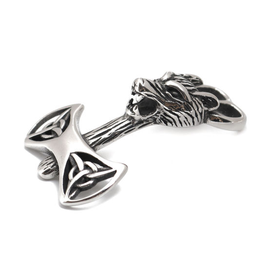 Picture of 304 Stainless Steel Casting Pendants Celtic Knot Antique Silver Color Animal 50mm x 33mm, 1 Piece