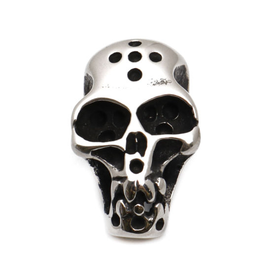 Picture of 304 Stainless Steel Casting Beads Skull Antique Silver Color 23mm x 14mm, Hole: Approx 6mm, 1 Piece
