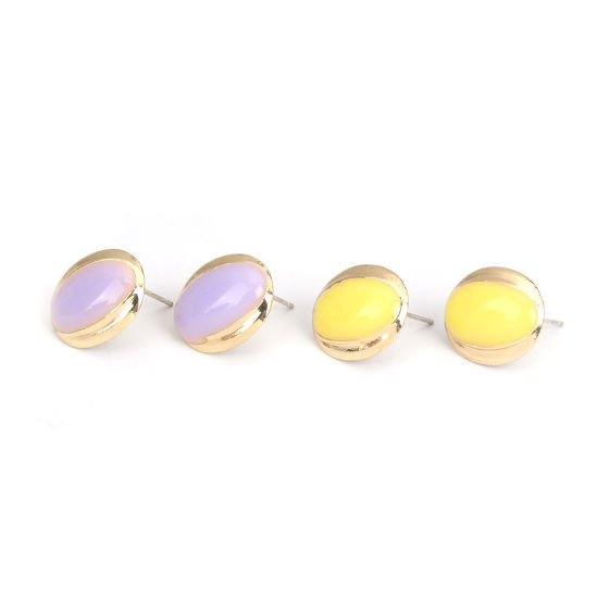 Immagine di Lega di Zinco + Resina Orecchini a Perno Tappi di Orecchini Ovale Oro Placcato Viola Chiaro W/ Loop 16mm x 14mm, Diametro Filo: (21 misura), 4 Pz