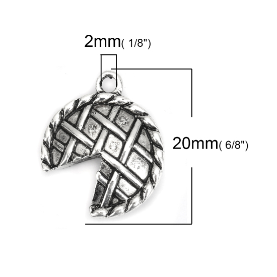 Picture of Zinc Based Alloy Charms Key Lime Pie Pasty Antique Silver Color 20mm x 16mm, 10 PCs