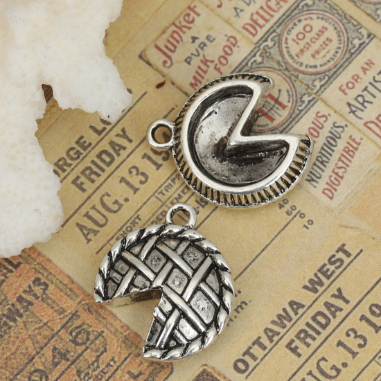 Picture of Zinc Based Alloy Charms Key Lime Pie Pasty Antique Silver Color 20mm x 16mm, 10 PCs