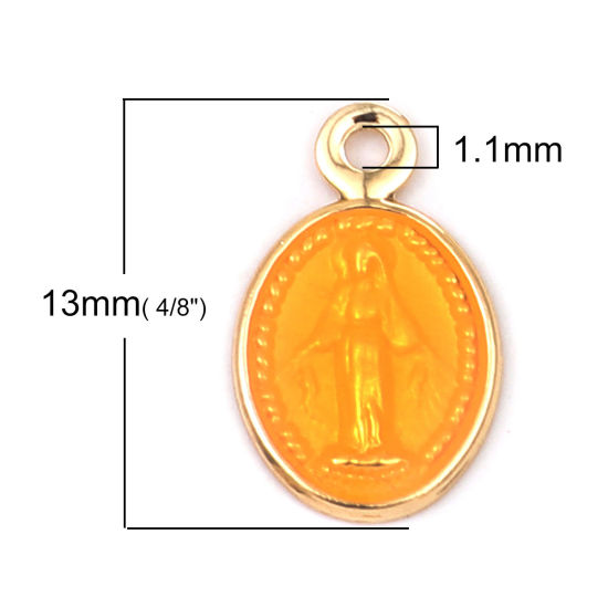 Picture of Brass Charms Oval Gold Plated Orange Jesus Enamel 13mm x 8mm, 10 PCs