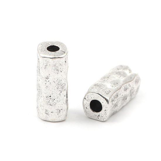 Picture of Zinc Based Alloy Hammered Spacer Beads Rectangle Antique Silver Color 18mm x 7mm, Hole: Approx 1.9mm, 10 PCs
