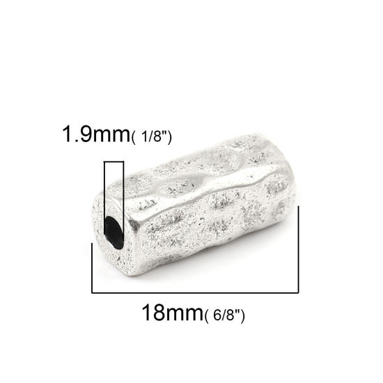 Picture of Zinc Based Alloy Hammered Spacer Beads Rectangle Antique Silver Color 18mm x 7mm, Hole: Approx 1.9mm, 10 PCs