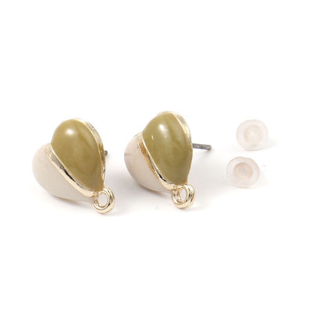 Bild von Zinklegierung Ohrring Ohrstecker Zubehör Herz Mit Öse Ingwerfarben & Beige Emaille 12mm x 11mm, Drahtstärke: (21 gauge), 6 Stück