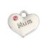 Picture of Zinc Based Alloy Charms Heart Antique Silver Color Message " MUM " Fuchsia Rhinestone 17mm x 15mm, 10 PCs