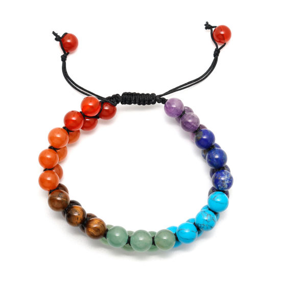Image de Bracelets Raffinés Bracelets Délicats Bracelet de Perles en Gemme Yoga ( Naturel ) Multicolore Réglable Double Rangée 23cm Long, 1 Pièce