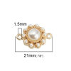 Picture of Zinc Based Alloy Connectors Flower Gold Plated White Imitation Pearl 21mm x 15mm, 5 PCs
