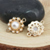 Picture of Zinc Based Alloy Connectors Flower Gold Plated White Imitation Pearl 21mm x 15mm, 5 PCs
