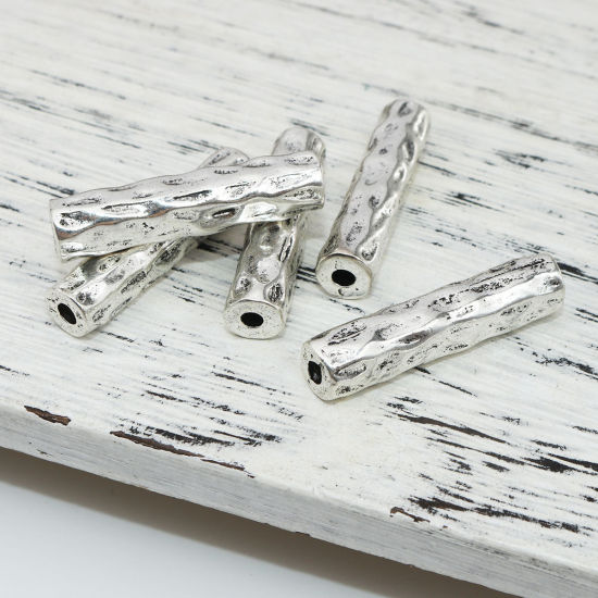 Imagen de Zamak Cuentas Cilíndrico Plata Antigua 33mm x 7mm, Agujero: Aprox 2.9mm, 5 Unidades