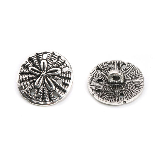 亜鉛合金 メタル 金属製 裏穴ボタン 円形 銀古美 花柄 19mm x 18mm、 20 個 の画像