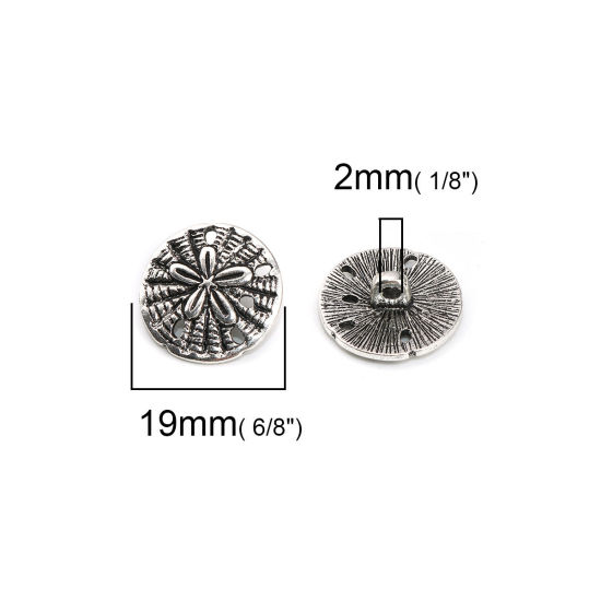亜鉛合金 メタル 金属製 裏穴ボタン 円形 銀古美 花柄 19mm x 18mm、 20 個 の画像