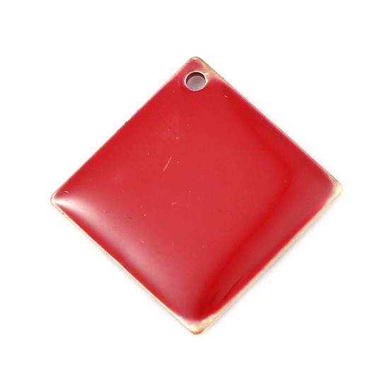 Picture of Brass Enamelled Sequins Charms Rhombus Brass Color Red 21mm x 21mm, 10 PCs                                                                                                                                                                                    