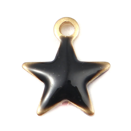 Picture of Brass Enamelled Sequins Charms Pentagram Star Brass Color Black 9mm x 8mm, 10 PCs                                                                                                                                                                             