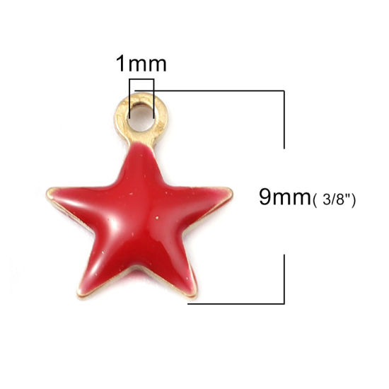 Bild von Messing Emaillierte Pailletten Charms Pentagramm Stern Messingfarbe Schwarz 9mm x 8mm, 10 Stück