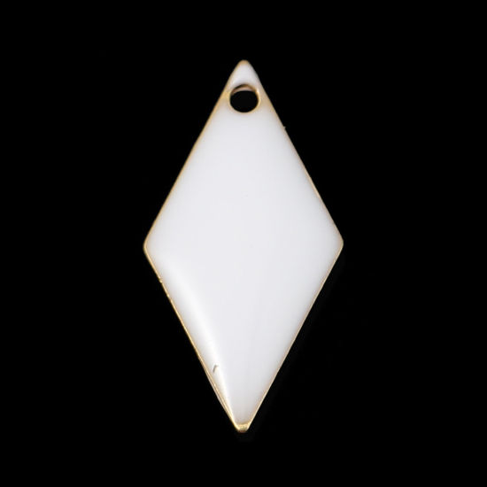 Picture of Brass Enamelled Sequins Charms Rhombus Brass Color White 17mm x 8mm, 10 PCs