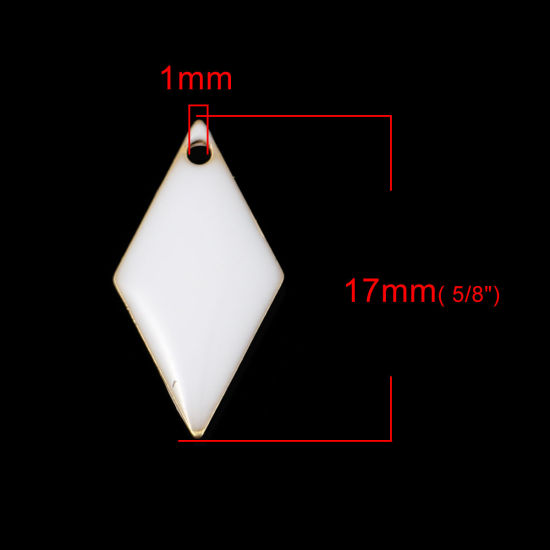 Picture of Brass Enamelled Sequins Charms Rhombus Brass Color White 17mm x 8mm, 10 PCs