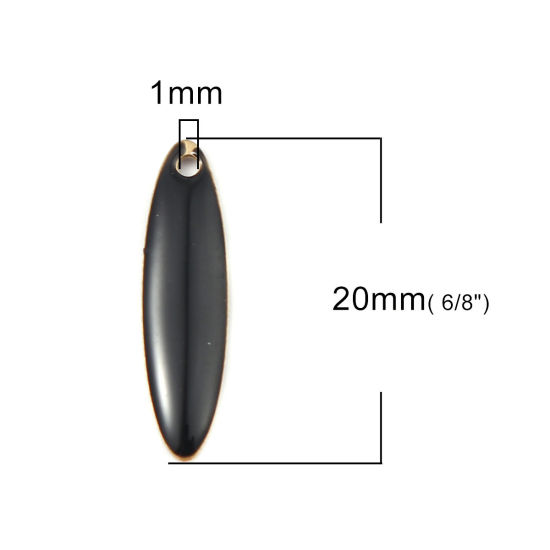 Bild von Messing Emaillierte Pailletten Charms Marquise Messingfarbe Schwarz 20mm x 5mm, 5 Stück